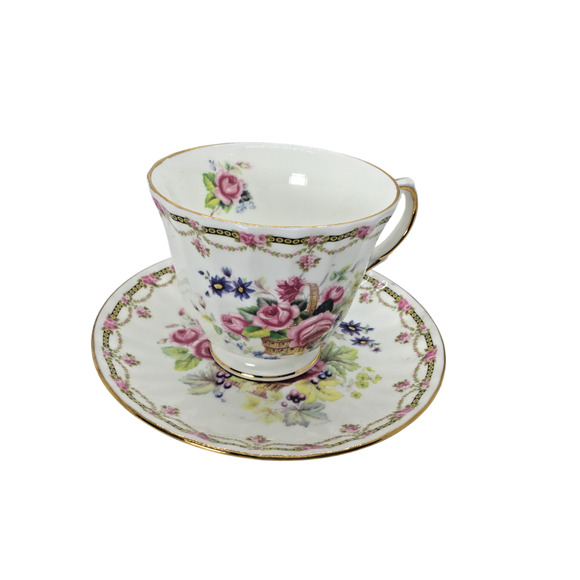Duchess Fine Bone China England Teacup & Saucer Pink Roses Floral Gold Trim - Picture 1 of 10